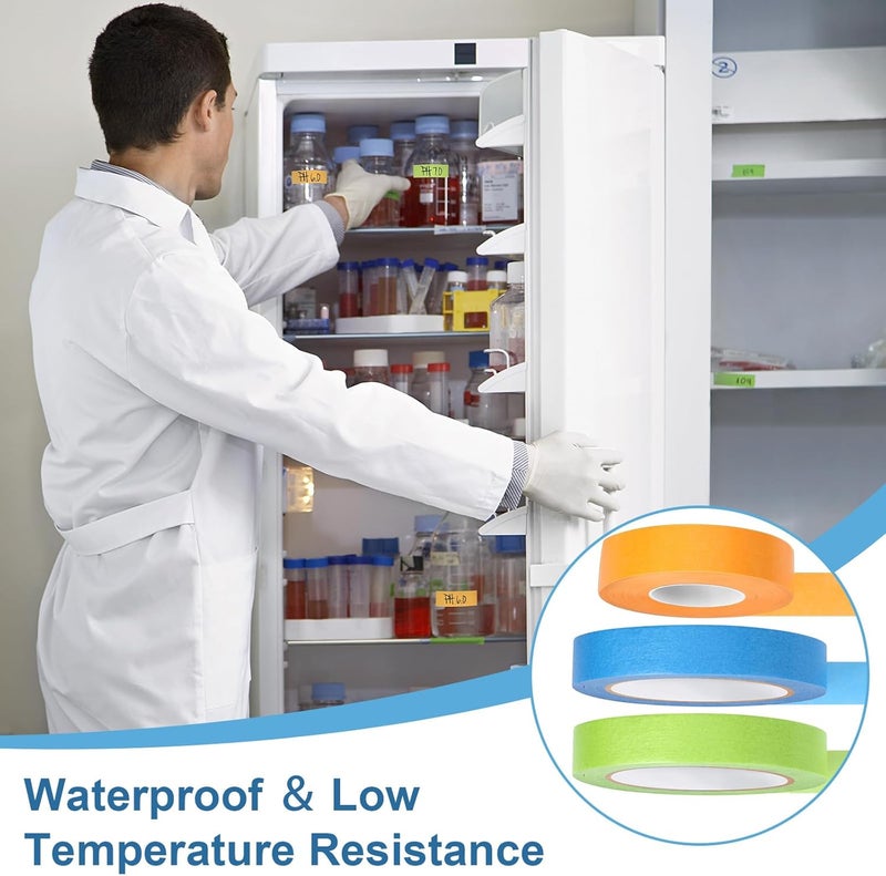 Glenmal 3 Rolls Laboratory Labeling Tapes, 164 Feet Long x 3/4 Inch Width, Temperature Resistant Water Resistant Freezer, Assorted Color for Marking and Colorful Coding Label Tape(Light Color) - Image 5